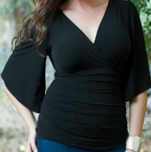 Kiyonna Black Rouched Kimono Sleeve Top 3x